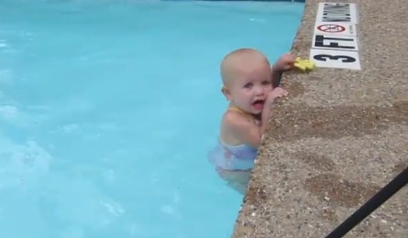 16 month old Baby Elizabeth swims the length of the pool - Growing Your ...