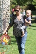 A pregnant Rebecca Gayheart and daughter Billie at the park in LA