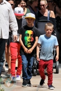 Brooklyn, Romeo and Cruz Beckham shopping at the Grove