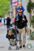 Liev Schreiber, Alexander Schreiber, Sammy Schreiber stroll in NYC