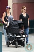 Jillian Michaels, son Phoenix, Heidi Rhoades, daughter Loukensia, Mountain Buggy