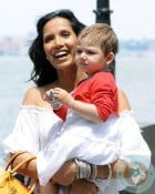 Padma Lakshmi and her daughter Krishna at the ferry terminal