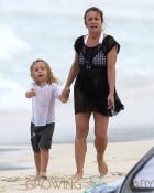 Tina Simpson Takes Grandson Bronx For A Walk On The Beach