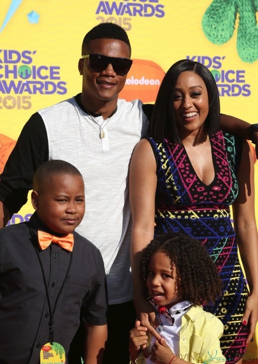 Tia Mowry-Hardrict with husband Cory and son Cree at the Nickelodeon