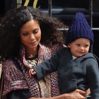 Thandie Newton is seen catching a cab with her son Booker in New York ...