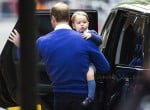Prince William and the Duke of Cambridge arrive back at St Mary's hospital with his son Prince George