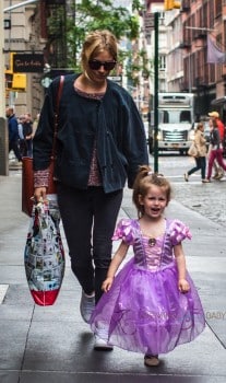 Sienna Miller with daughter Marlowe Sturridge dressed as a princess in NYC