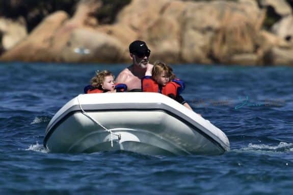 David Furnish in Sardinia with sons Zachary & Elijah