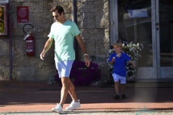 Roger Federer and his son go on a walk in Portisco