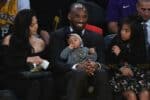 Kobe Bryant court side with daughters Natalia Diamante Bryant, Gianna Maria-Onore Bryant, Bianka Bella Bryant, wife, Vanessa Bryant