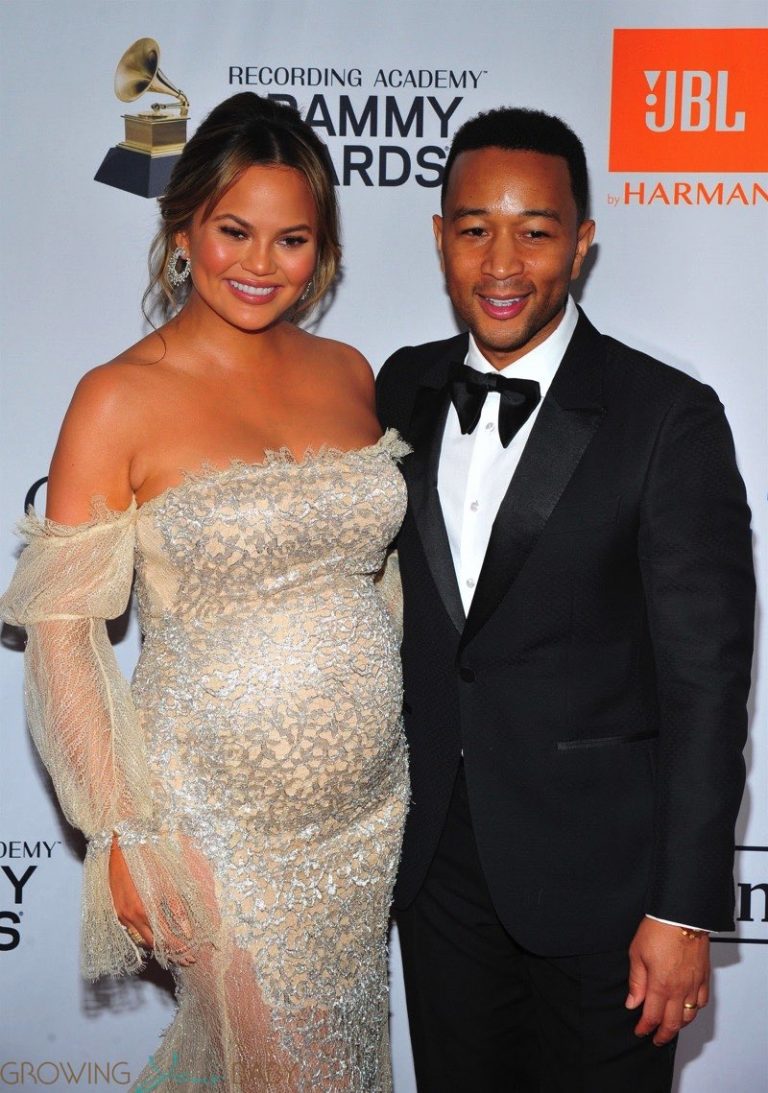 John Legend and a very pregnant Chrissy Teigen attend Clive Davis and