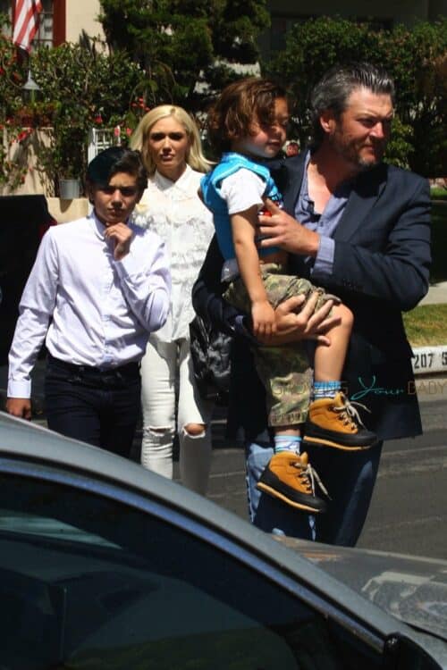 Gwen Stefani and Blake Shelton take the kids to church.