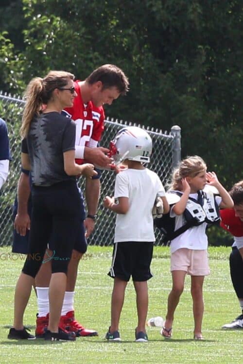 Tom Brady with wife Gisele, daughter Vivian and son Ben at practice august 3 2018