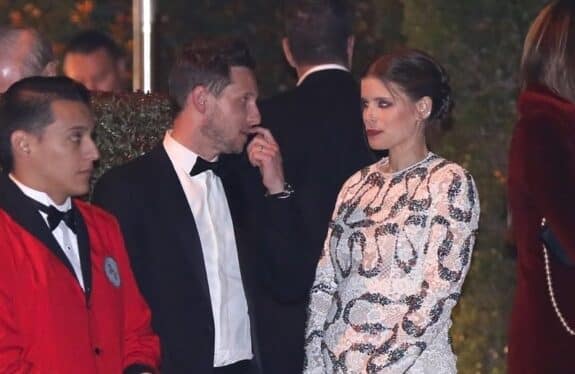 A pregnant Kate Mara and Jamie Bell leave the 27th Annual Elton John AIDS Foundation Academy Awards Viewing Party f