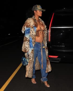 Rihanna shows off her belly bump while out to late night dinner at Giorgio Baldi in Santa Monica, CA