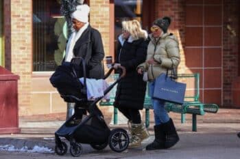 Rebel Wilson and girlfriend Ramona bring newborn Royce for a stroll in Aspen