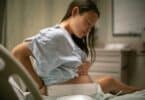 pregnant woman in the hospital delivery room having contractions Childbirth and labor