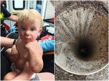 Toddler rescued after falling into 10-foot pipe outside Kansas home