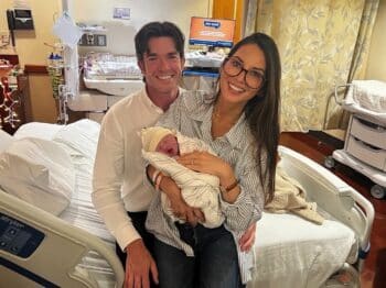 Olivia Munn and John Mulaney with baby Mei