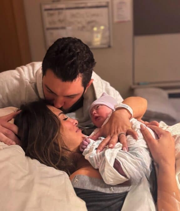 Andi Dorfman and Blaine Hart with daughter Harper Bell Hart