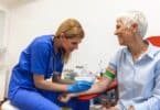 woman giving blood