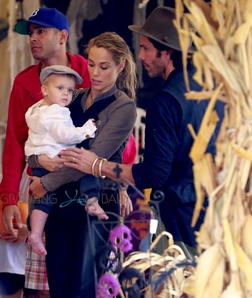 Elizabeth Berkley takes her son Sky to the pumpkin patch