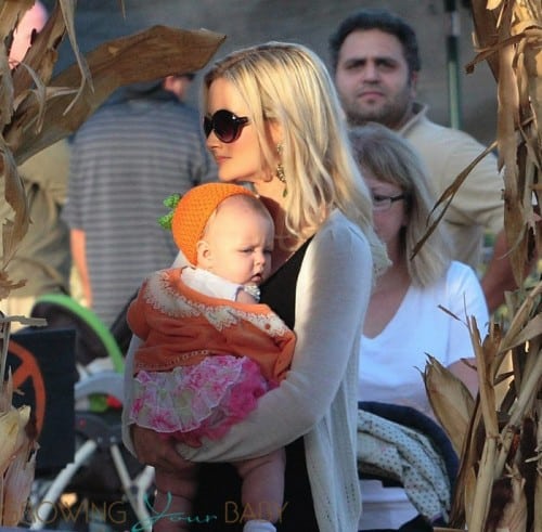 Holly Madison with her daughter Rainbow at Mr. Bones Pumpkin Patch
