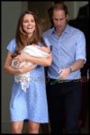 Prince William, The Duke and Catherine, Duchess of Cambridge show their new baby boy to the press outside the Lindo Wing of St Maryís Hospital in London