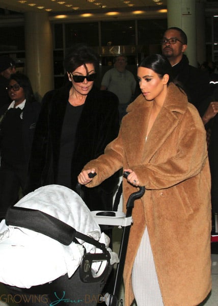 Kim Kardashian & Kris Jenner Check in At JFK With Baby North