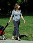 Mom-to-be Jenna Fischer strolls with her son Weston in LA