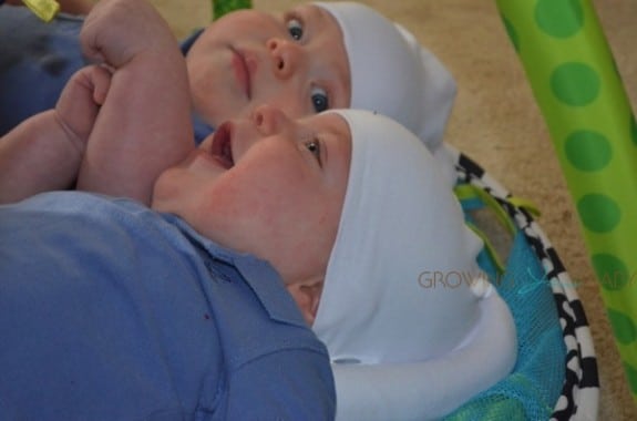 Twins wearing Tortle cap